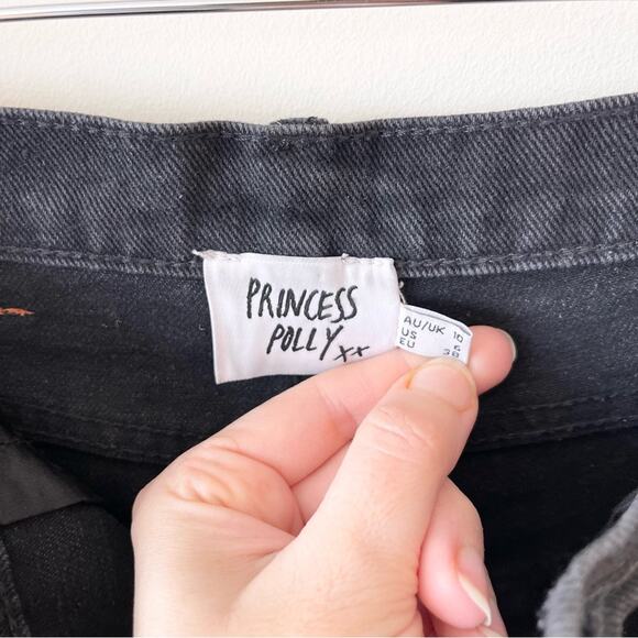 Princess Poly Straight Leg Jeans Button Fly Distressed women size 6 Black - Picture 5 of 10